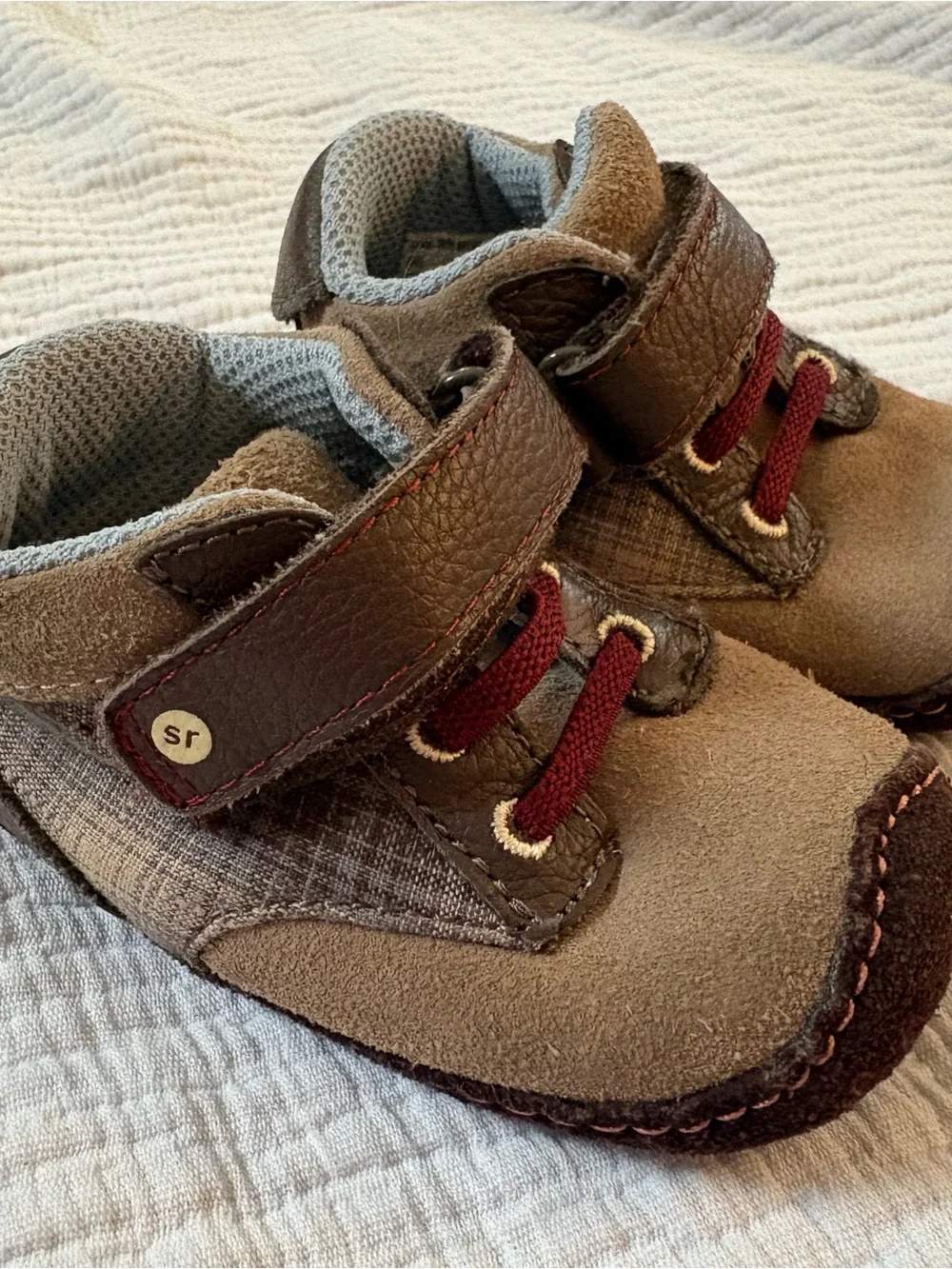 Kids Brown Suede Casual Shoes with Burgundy Accents
